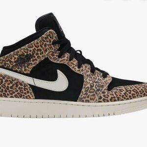 Nike Air Jordan 1 Mid SE Sneakers - Black and Tan Leopard Print Only worn once.